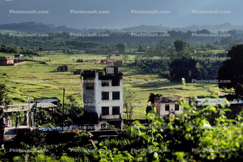 Kathmandu Valley, buildings, fields, mountains