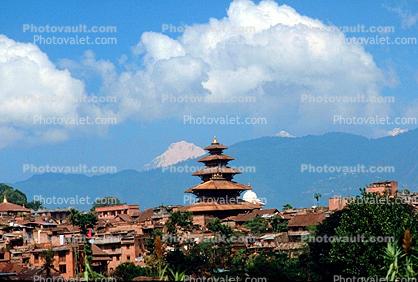 building, pagoda, mountains, clouds, Araniko Highway