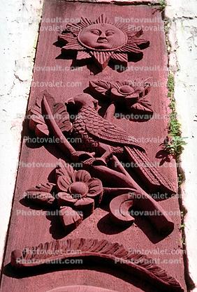 Wood Carving, bar-relief, deity, figure, Sun, Flower, Bird, Bhaktapur