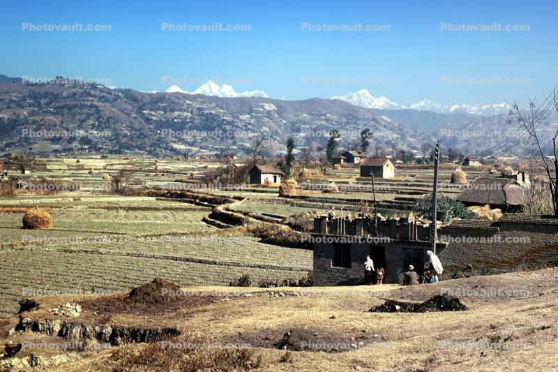 rice fields, mountains, hills, Kathmandu Valley