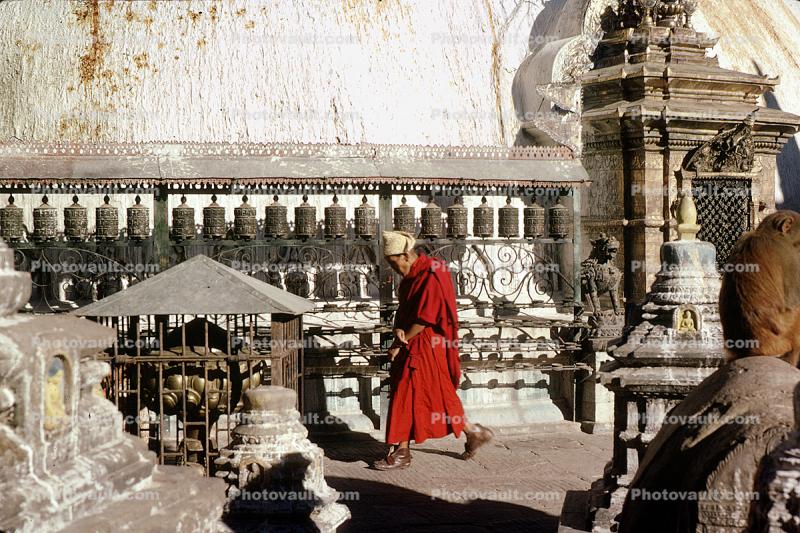 Buddhist Monk, sacred building, Swyambunath, Swayambhunath
