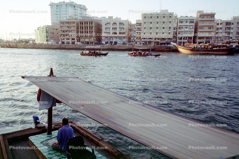 Boat, Harbor, Buildings, Dubai Creek, Dubai, UAE, United Arab Emirates