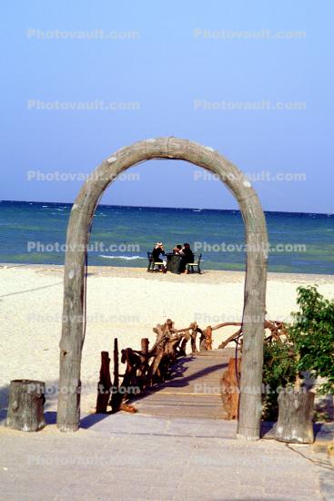 arch, flag, path, beach, resort, Kish Island, Hormozgan Province, Persian Gulf