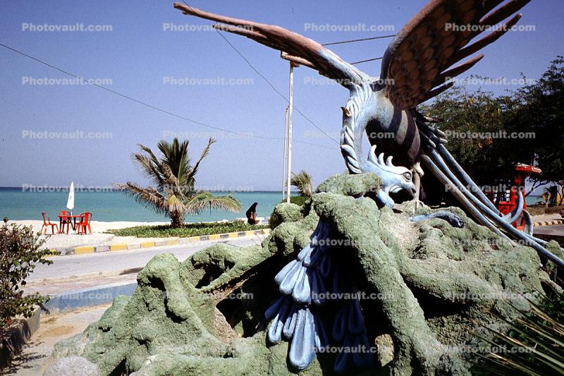 Bird sculpture, beach, resort, Kish Island, Hormozgan Province, Persian Gulf