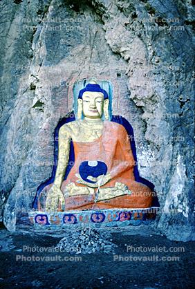 Buddha Shakyamuni, Atisha rock relief, Carving, Lhasa, Himalayas, Tibet, Statue