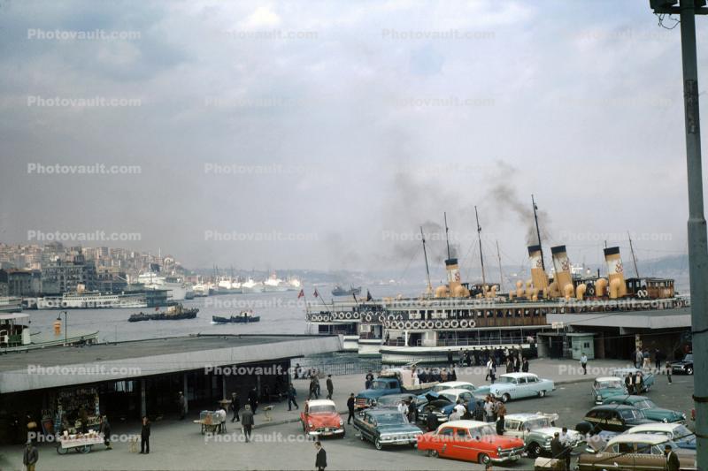 Car Ferries, Ferryboats, Docks, harbor, Automobiles, Vehicles, Istanbul, 1950s