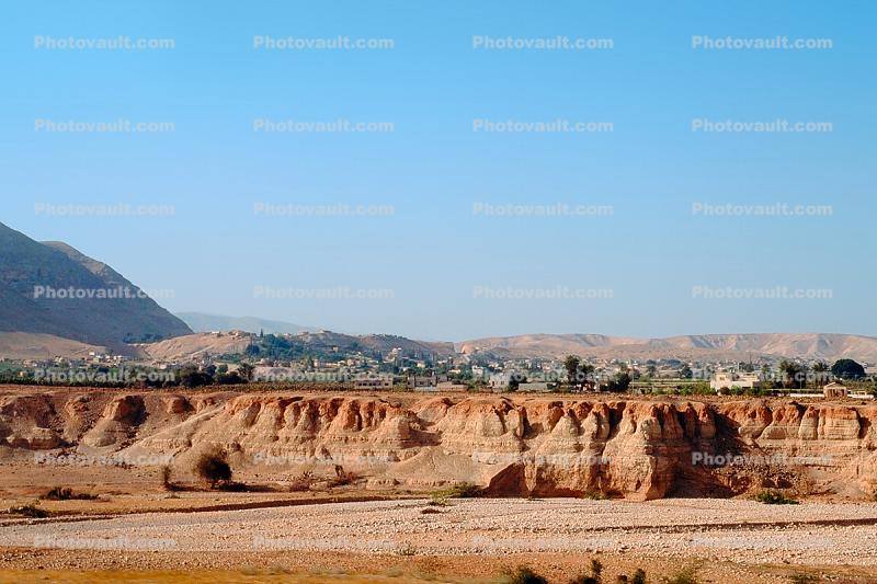 Jordan River, cliffs, cityscape, West Bank, Jericho