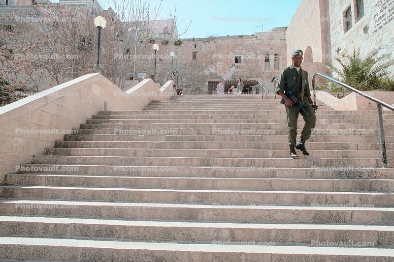 Soldier, Guard, steps, stairs, Jerusalem