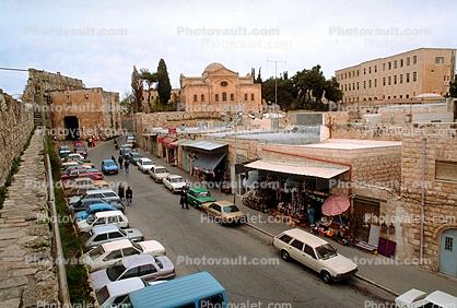 Parked Cars, Shops, Stores, Buildings, The Old City Jerusalem