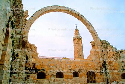 arch of the ruined Hurva Synagogue, Tower, Jewish Quarter, Temple, Old City of Jerusalem