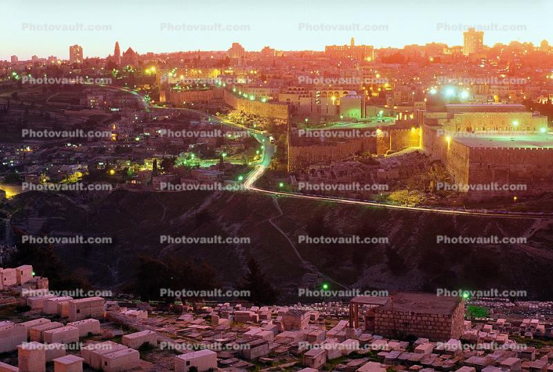 The Old City, Jerusalem, Evening, dusk, sunset, buildings, hillside