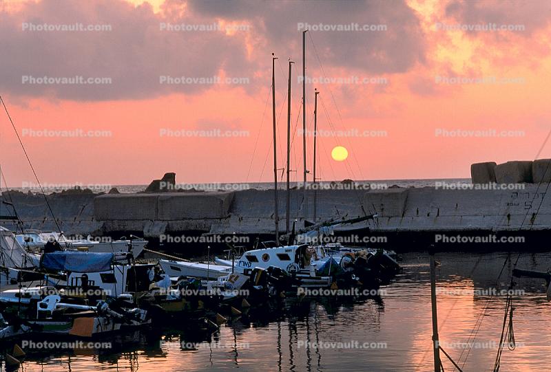 Jaffa, Harbor, Docks, Sunset
