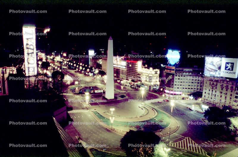 Obelisk, Nighttime, Night, Obelisco de Buenos Aires, Street, Landmark, Plaza de la Repœblica, (Republic Square), Buenos Aires