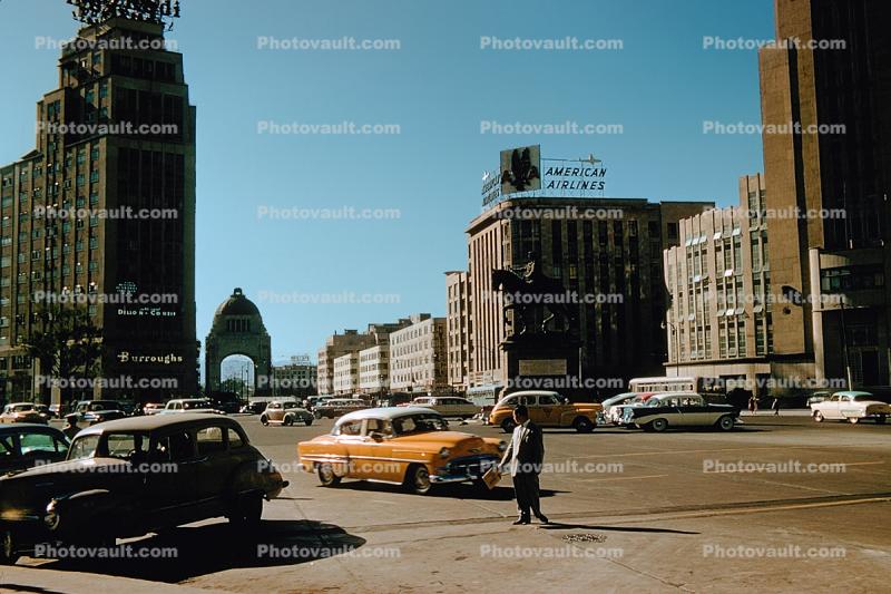 Taxi Cab, Chevy Car, Buildings, street, landmarks, Guatemala City, 1950s