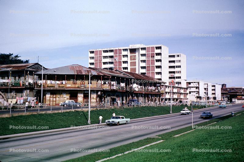 Highway, cars, buildings, roadway, September 1967, 1960s
