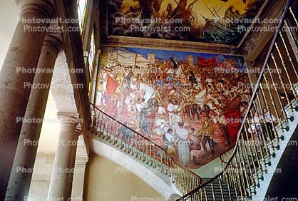 Staircase, Chapultepec Castle, Castillo de Chapultepec, Painting, Mural, March 1973
