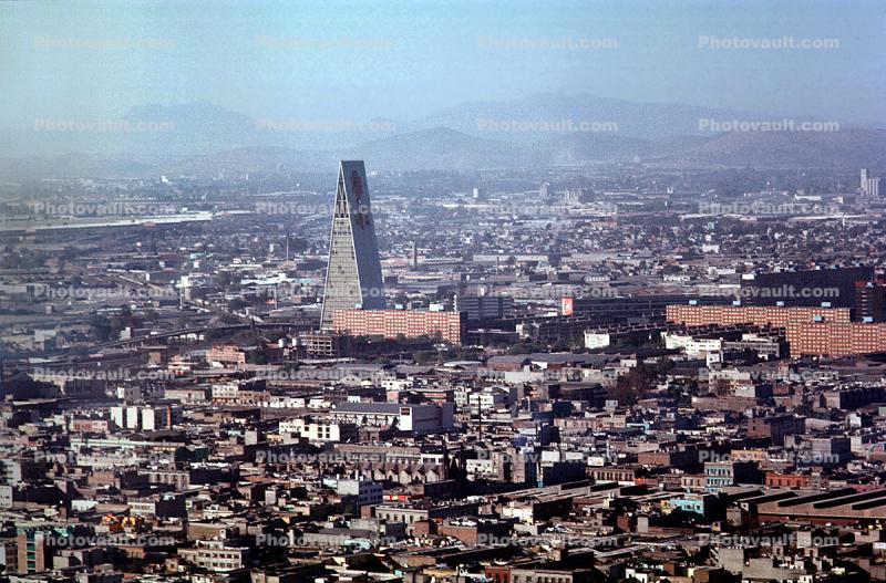 A-frame, unique building, Banobras Tower, mountains, metropolitan, skyline, cityscape, triangle, office building, landmark, Tlateloloco, November 1966, 1960s