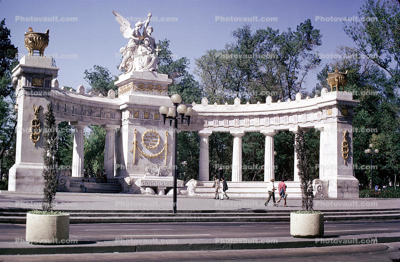 "Hemicycle", or half-circle, Monument to Benito Juarez, Landmark, Angels, Urn, Plaza, Steps, Statue, building, April 1974, 1970s