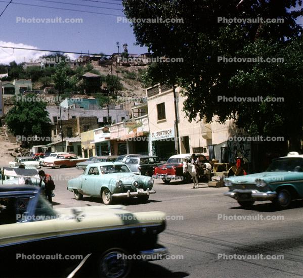 Studebaker Champion, Taxi Cab, Cars, buildings, automobile, vehicles, Nogales, March 1966, 1960s