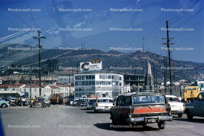 Cars, buildings, Ciudad Juarez, Chihuahua, December 1963, 1960s
