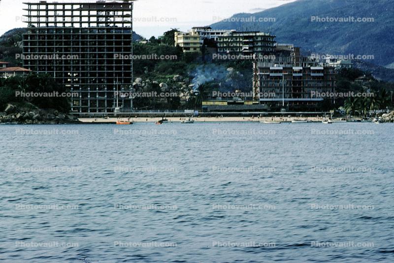 Hotel Building, Shore, shoreline, Acapulco, April 1958, 1950s