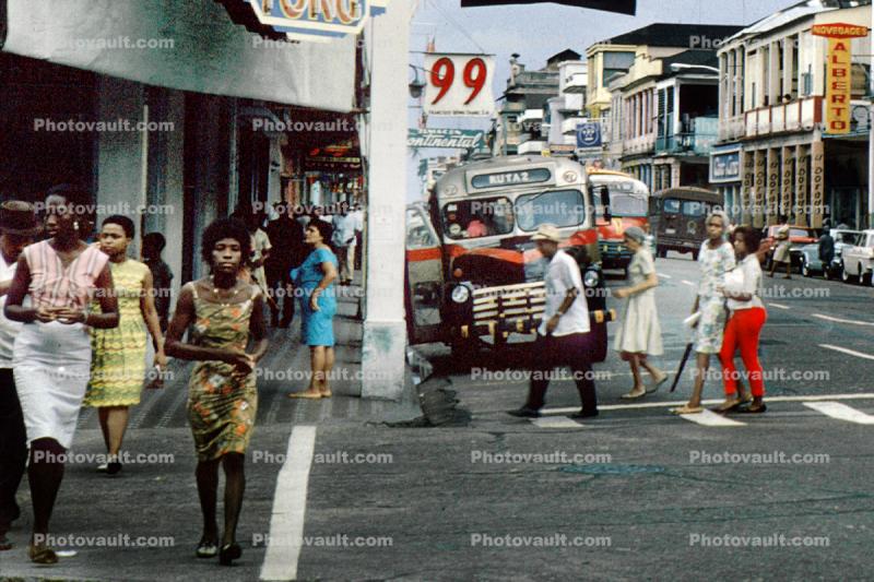 downtown, crosswalk, buildings, Buenaventura, 1950s