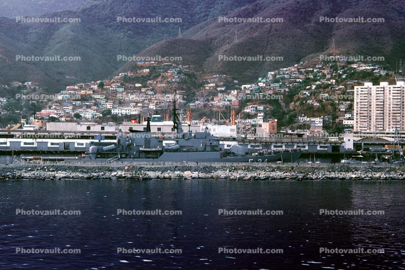 Navy Ships, dock, harbor, hillside, mountains, buildings, La Guaira, Maiquetia, Venezuela