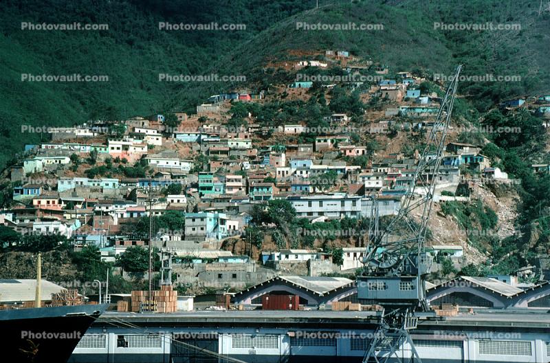 Homes, hillside, buildings, crane, La Guaira, Maiquetia, Venezuela