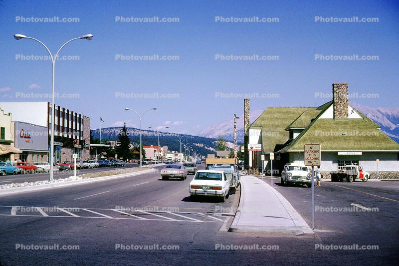 Highway, road, cars, buildings, chimney, sidewalk, Checker Cab, Chevy Impala, Jaspar, 1960s