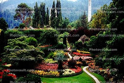Garden, flowers, path, trees, The Butchart Gardens, Vancouver