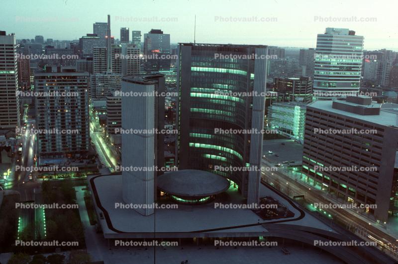City Hall at Night, Toronto Skyline, buildings, Cityscape, skyscrapers, 4 May 1985