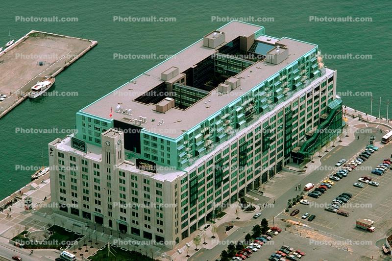 Queen's Quay Terminal, Pier, condominium apartment, office and retail complex, Building, parking lot, Harbourfront, 4 May 1985