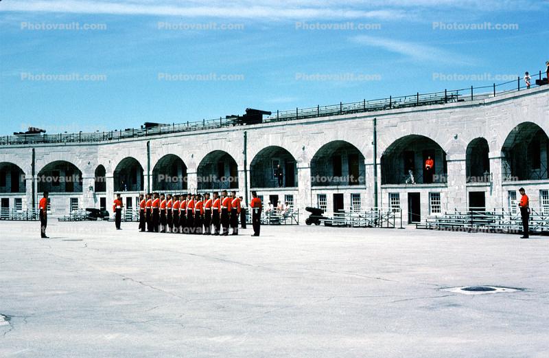 Guards, Soldiers, Standing in Attention, Cannons, Artillery, gun, Old Fort Henry, Kingston, June 1989