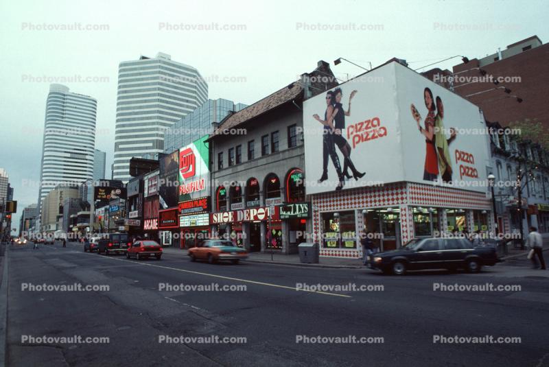 Pizza Pizza, shops, stores, fujifilm, cars, Toronto Cityscape, Buildings