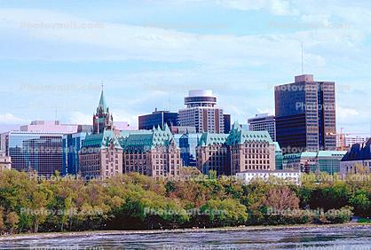 Skyline, trees, cityscape, buildings, Ottawa River, landmark