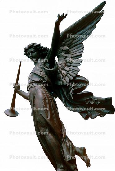 Bugle, flight, wings, trumpet, herald, Statue, landmark, Angel photo-object, object, cut-out, cutout