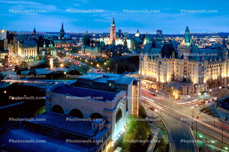 Peace Tower of the Parliament of Canada, Twilight, Dusk, Dawn, cityscape, government buildings
