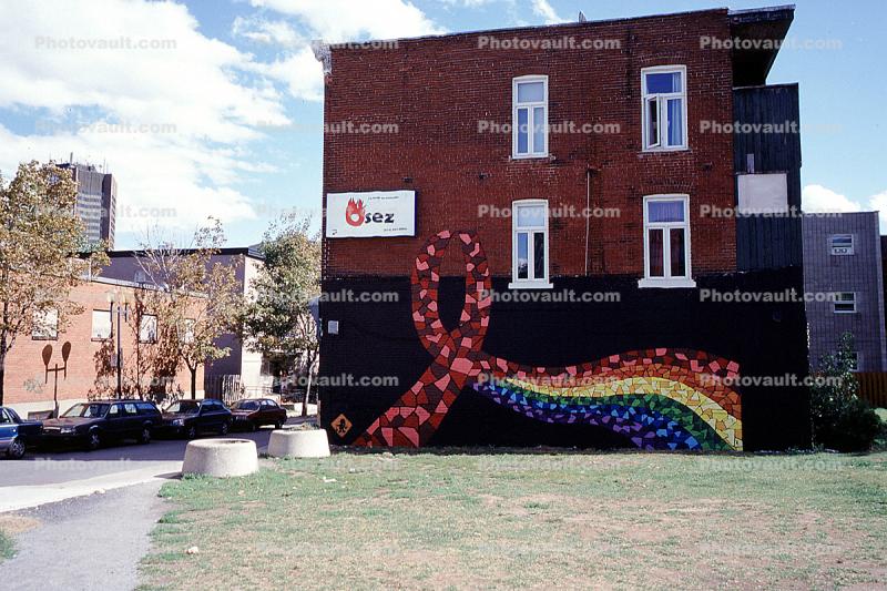 Rainbow Ribbon, Building, Brick Wall, tile work, bow