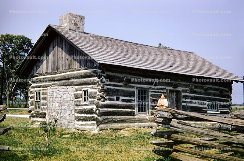 Log Cabin, Home, House, fence, building, woman, Lake Champlain