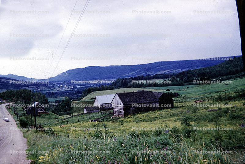 barn, road, fields, Saint Urbane, 1958, 1950s