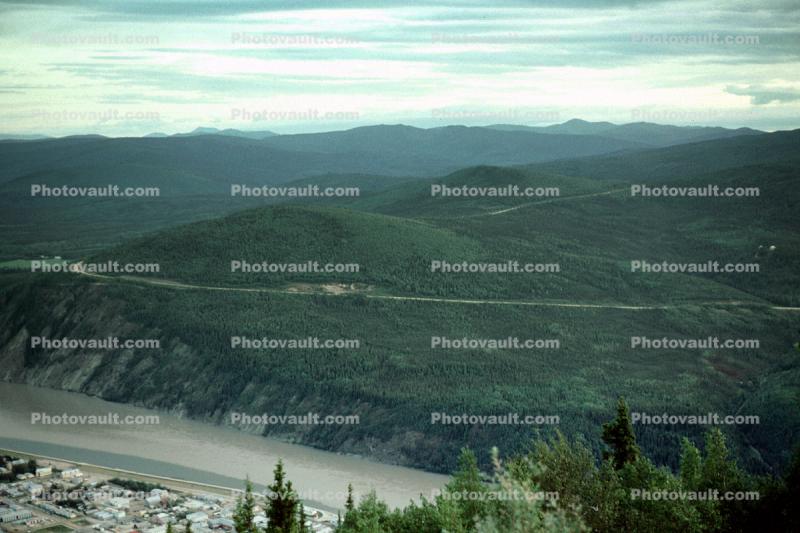 Highway, river, forest, hills, mountains, Dawson City