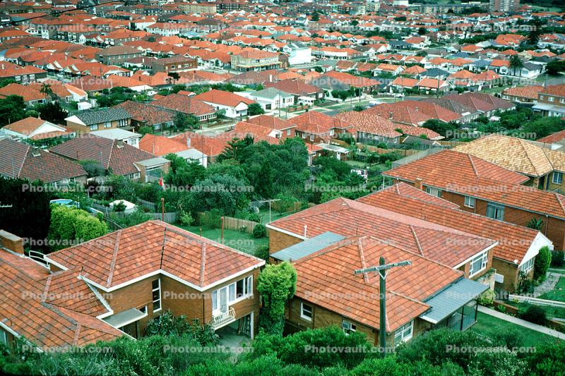 red roofs, homes, houses, buildings, , 28 November 1974