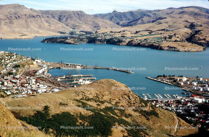 Harbor, Docks, lake, mountains, town, village, harbour