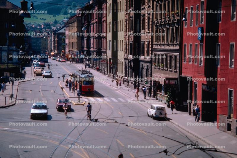 Innsbruck, City, Street, Cars, Buildings, Tracks