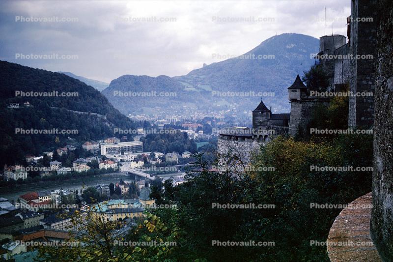Buildings, cityscape, Hohensalzburg Castle, Mountains, Salzach River, Salzburg