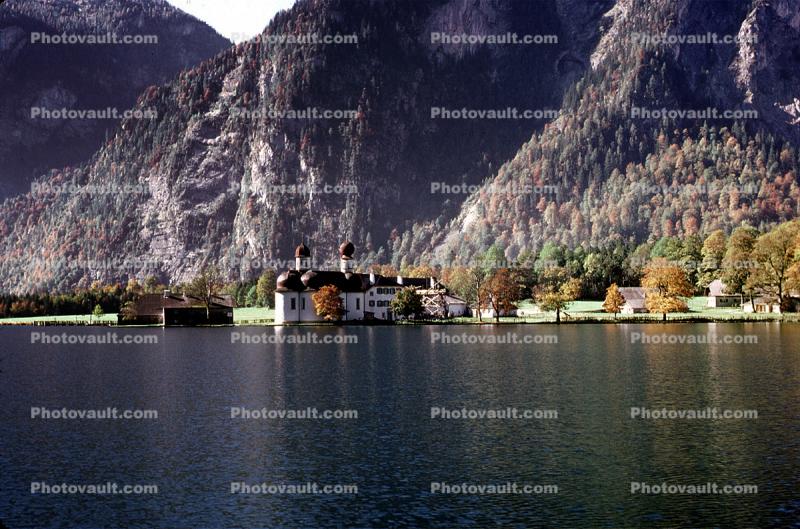 Chapel of St Bartholomew, Church, Mountains, building, forest, Konigsee, King's Lake