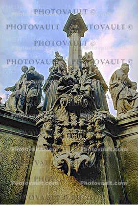 Baroque Plague Column, Statue of Mary with eight patron saints, by Ferdinand Maximilian Brokoff, 1725, Hradcany Square, Prague