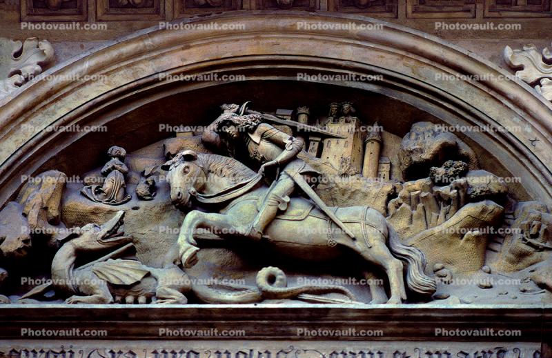 arch, slayer, sword, swordsman, dragon, bar-Relief, Prague