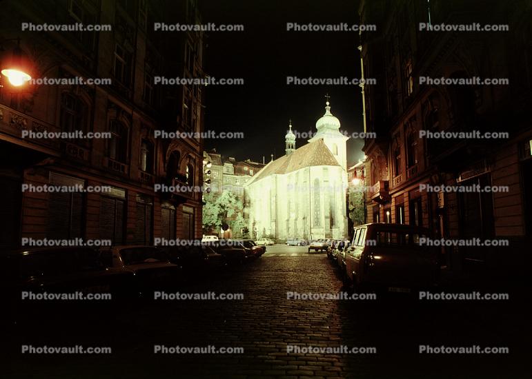 Cathedral, Church, night, nightime, cars