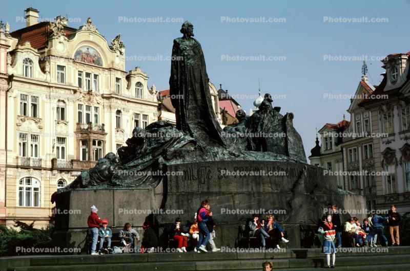 Jan Hus Memorial, Old Town Square, Prague, 1991